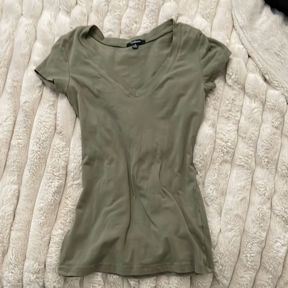 Olive Green V-Neck Women's Top